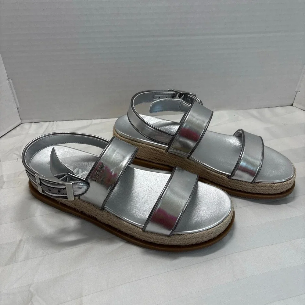 DKNY Bernae Womens Slingback Sandals Silver Espadrille Platform Size 9 M